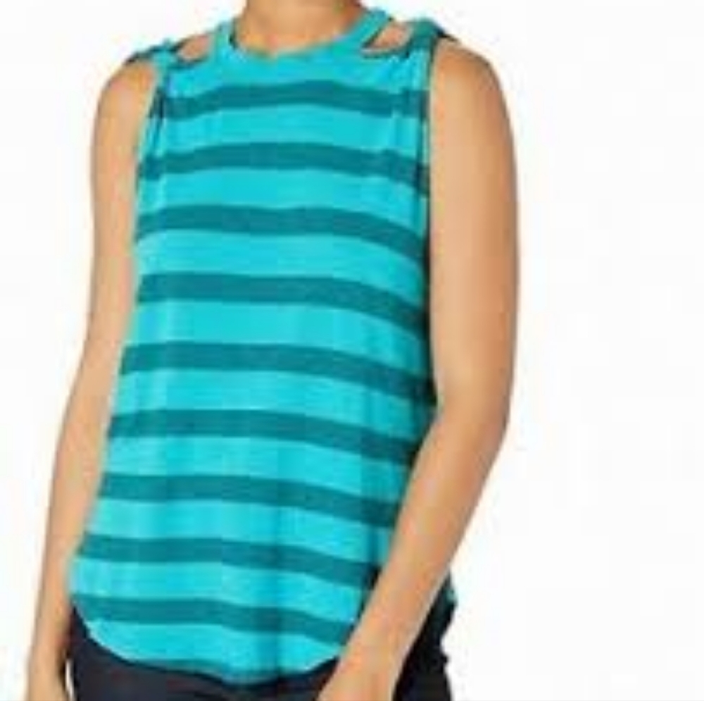 NWT FREE PEOPLE WE THE FREE THE TWIST STRIPE TANK IN SMALL JUNGLE TEAL